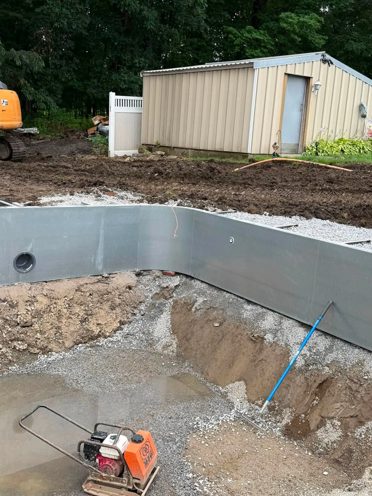 Pool construction site prepared for electrical and lighting work